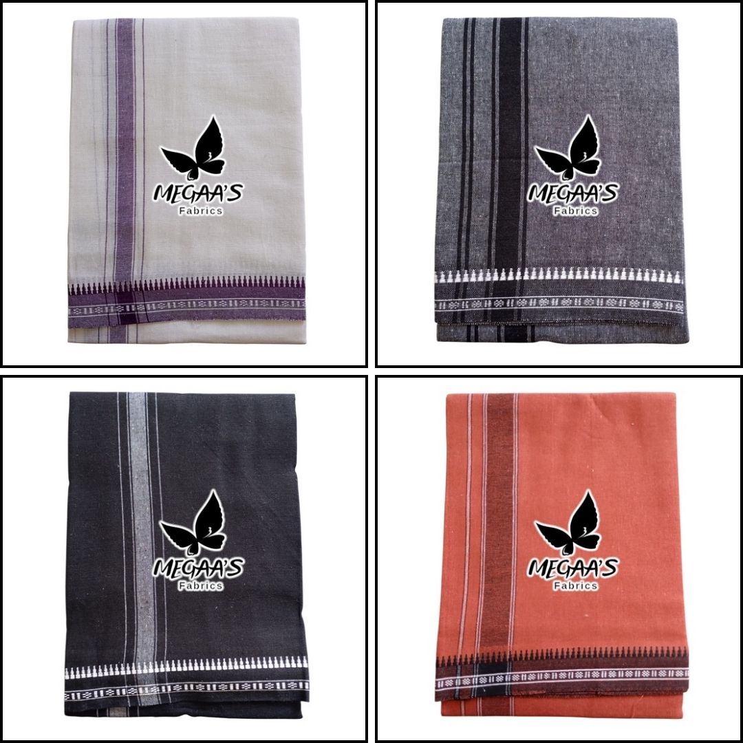Megaasfabrics | Kerala Pettu Dhotis | 4piece Combo | 2meters Solid Men Dhoti-image-24