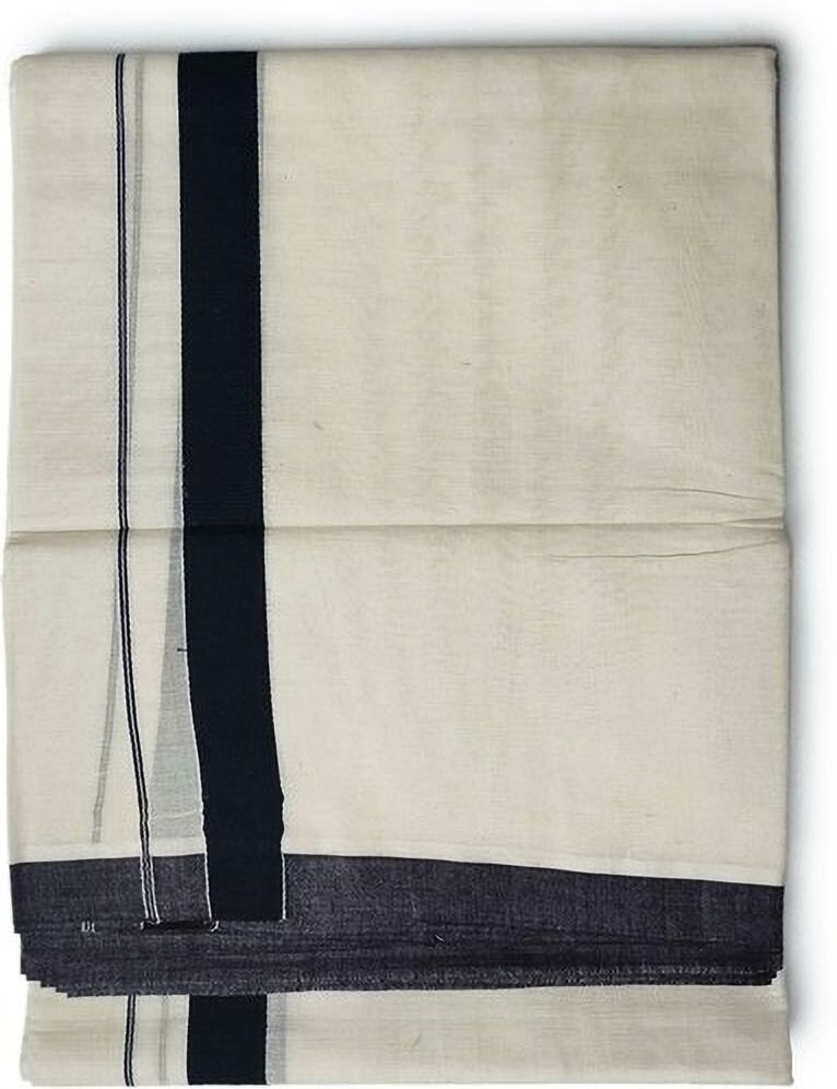 NANMAYA Men Cotton Double Layer Cream Dhoti Mundu with 1" Black Border 4.00 Mtrs Solid Women Dhoti-picture-21