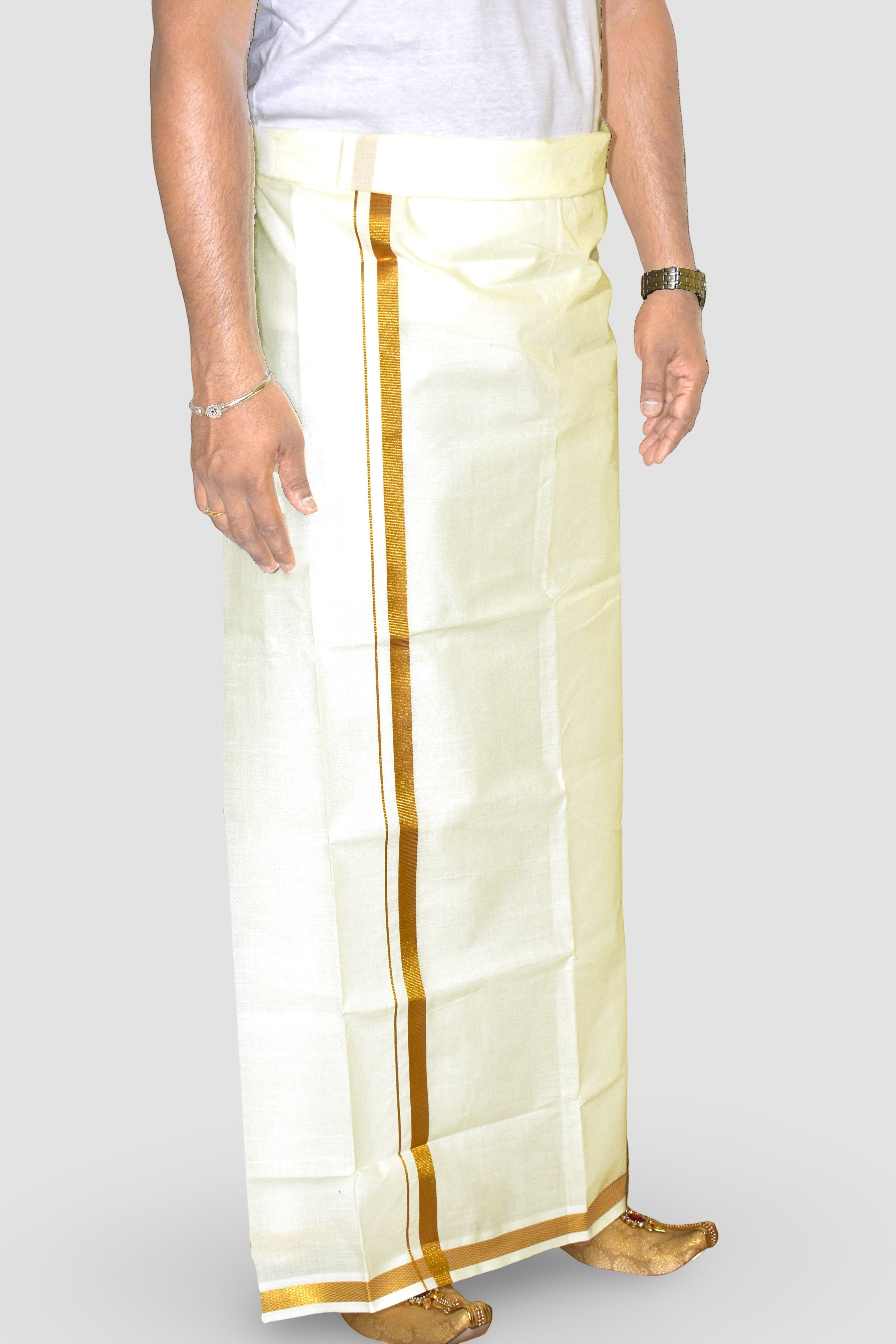 TUNI MANI Men's Cotton Dhoti with Zari Border/ Single Dhoti 2.0mtr Solid Men Dhoti-picture-22