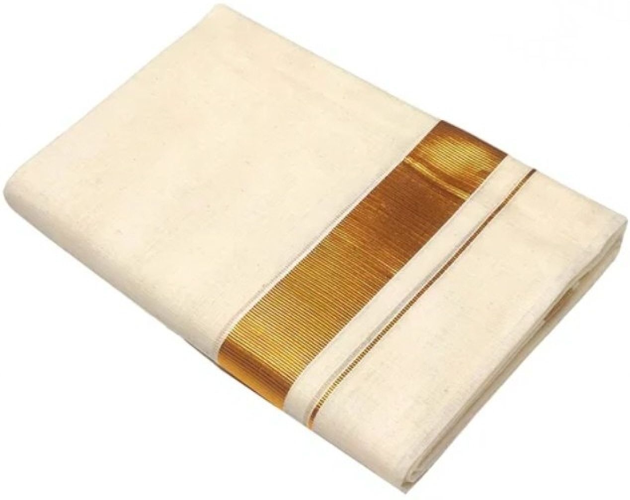 NANMAYA Men Cotton Double Layer Cream Dhoti with 1" Gold Jari Border Golden Mark Solid Women Dhoti-picture-24
