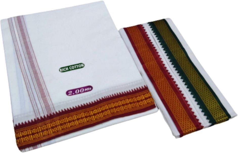 Mps cotton cool Mps cotton cool, Rich Cotton, 2.00Mts, White with Red/Green Border Solid Men Dhoti-picture-32