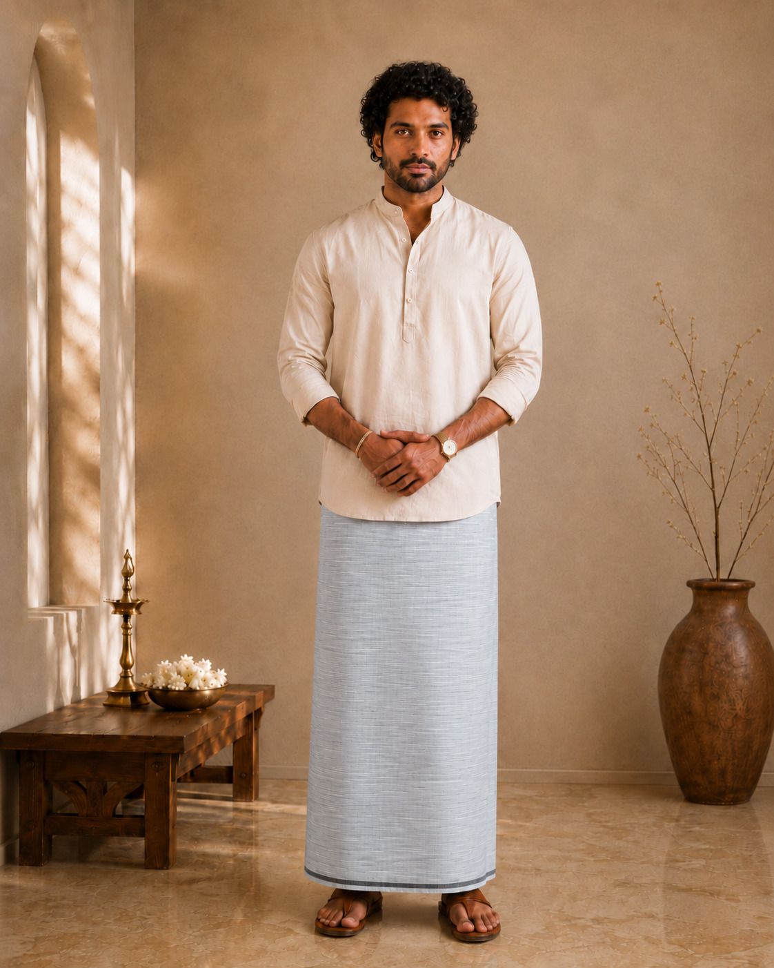AKESHAVAM Premium Quality Cotton Lungi for Men Casual & Festive Wear Self Design Men Dhoti-picture-14
