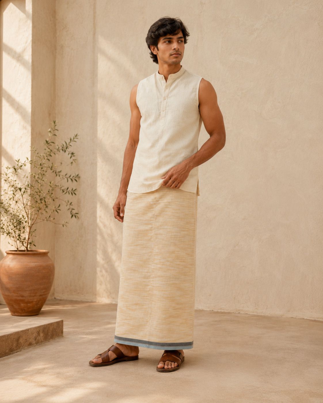 SAC SHREE APARAJEET CREATIONS Men's Pure Cotton Solid Dhoti Traditional Ethnic Daily Wear Solid Men Dhoti-image-21