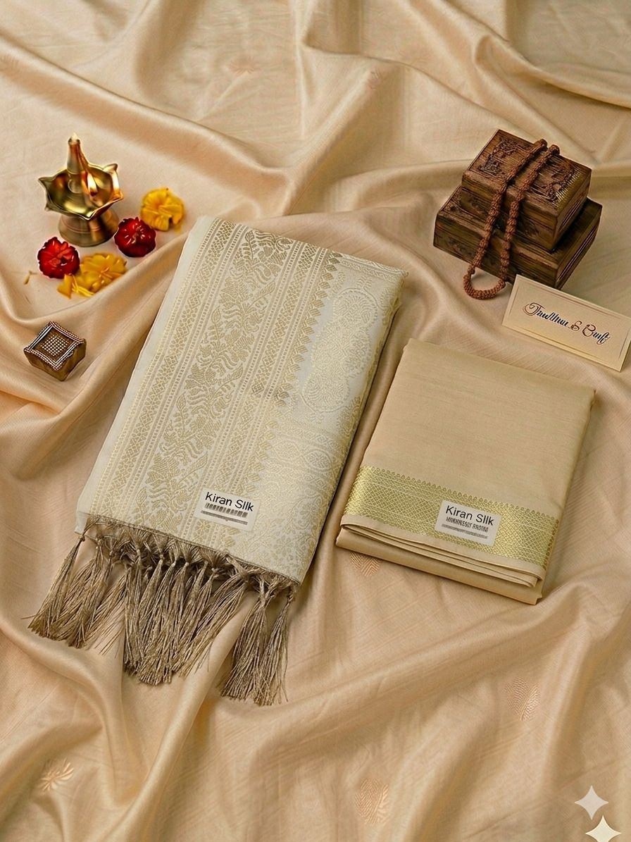 KIRAN SILK Traditional Fancy Man Silk Dhoti and Zari Work Dupatta Tasar Woven Men Dhoti-picture-12