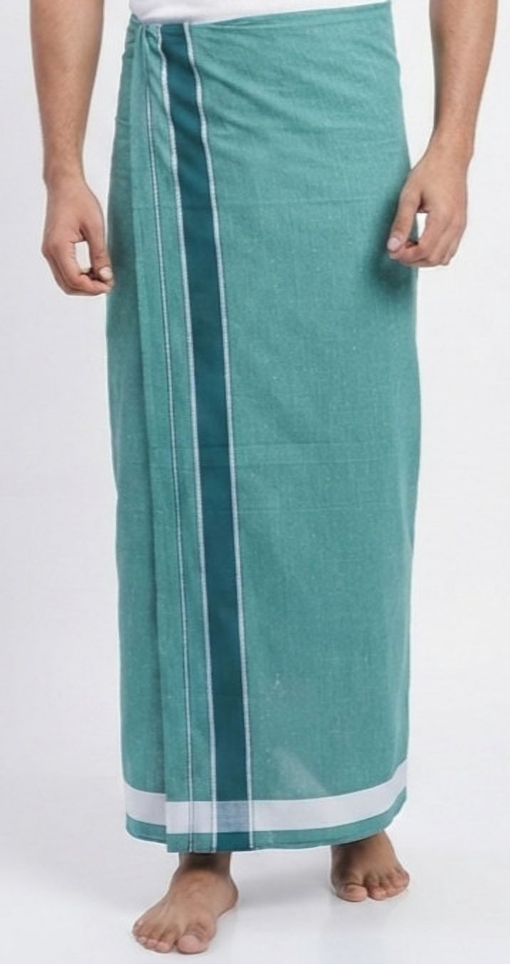 Shri Raghavendra Textiles Men's Superior quality Mint Green Dhoti Self Design Men Dhoti-picture-12
