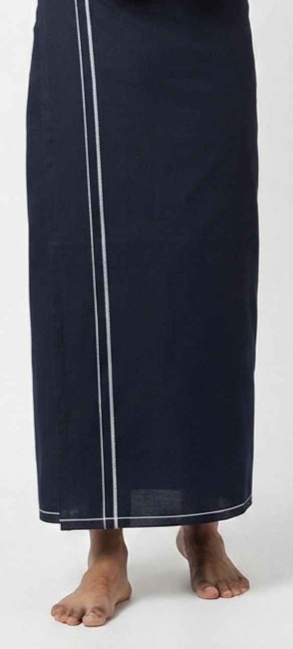 Shri Raghavendra Textiles Premium Navy Blue Cotton Kambi Karai Dhoti – Festive Men's Traditional Self Design Men Dhoti-image-11