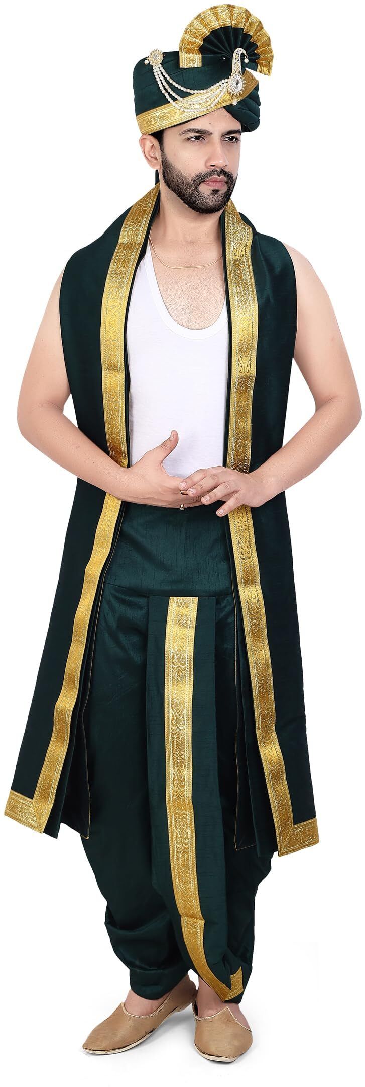 PRIYAKANT SAFAWALA GREEN SAFA DHOTI SET Solid Men Dhoti-picture-16