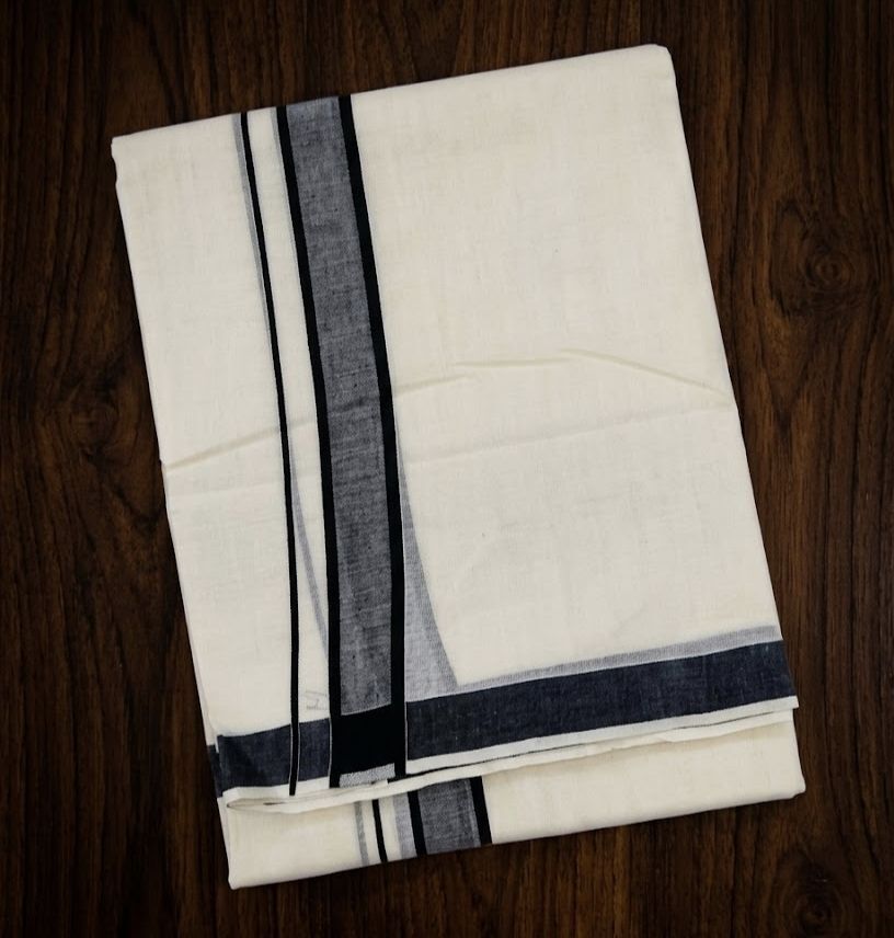 NANMAYA Men Cotton Double Layer Cream Dhoti with 1" Black Border 4 Mtrs Solid Women Dhoti-picture-47