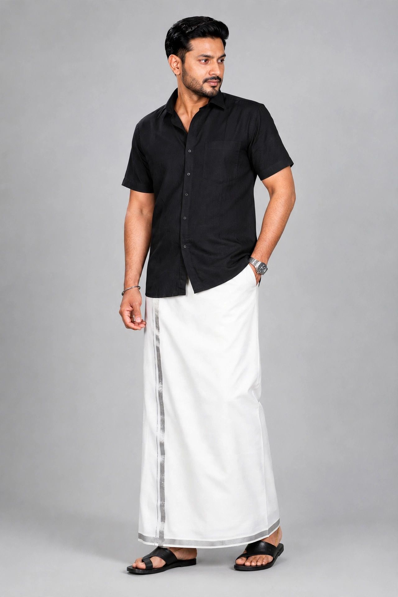 TUNI MANI South Indian Style Cotton Pocket Dhoti With Side Pocket | Free Size 28 to 44 Solid Men Dhoti-picture-12