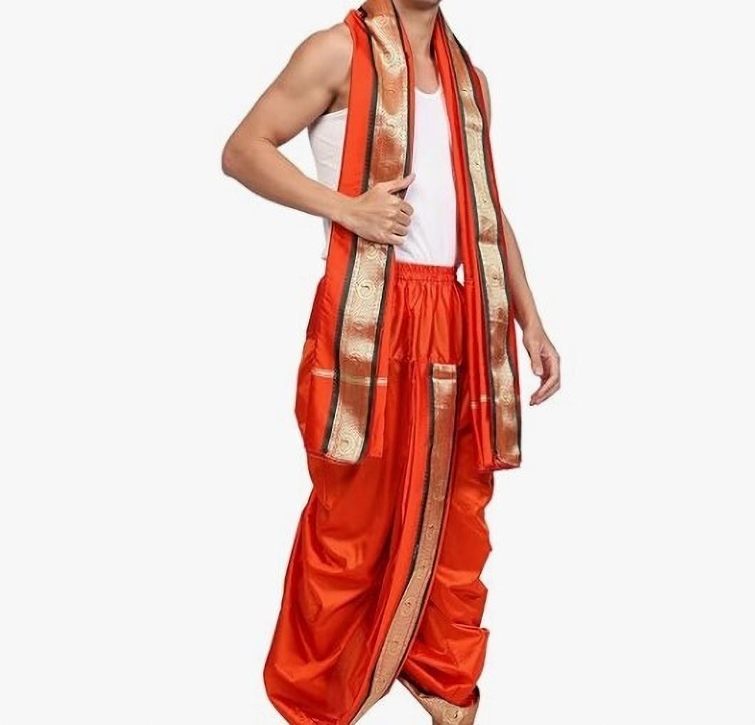 Ishrattextiles Traditional Men Ganga Jamuna Silk Dhoti & Scarf 4.15+2.15 Mtr Woven Men Dhoti-image-43