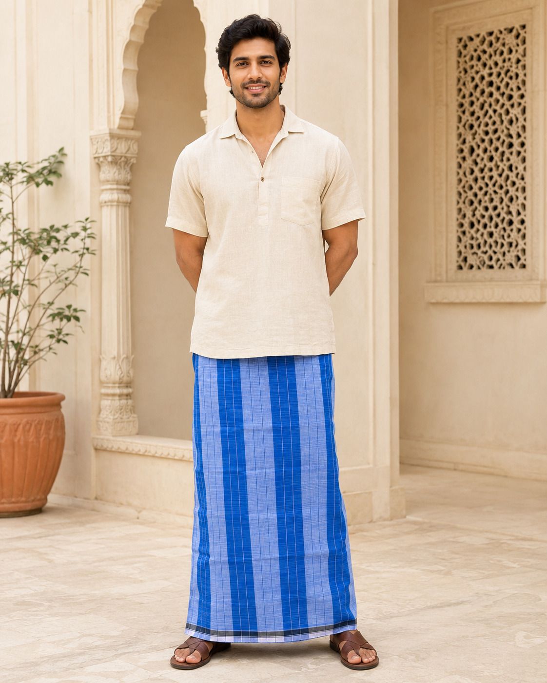 SAC SHREE APARAJEET CREATIONS Pure Cotton Border Dhoti Lungi for Men Casual & Festive Wear Self Design Men Dhoti-picture-44