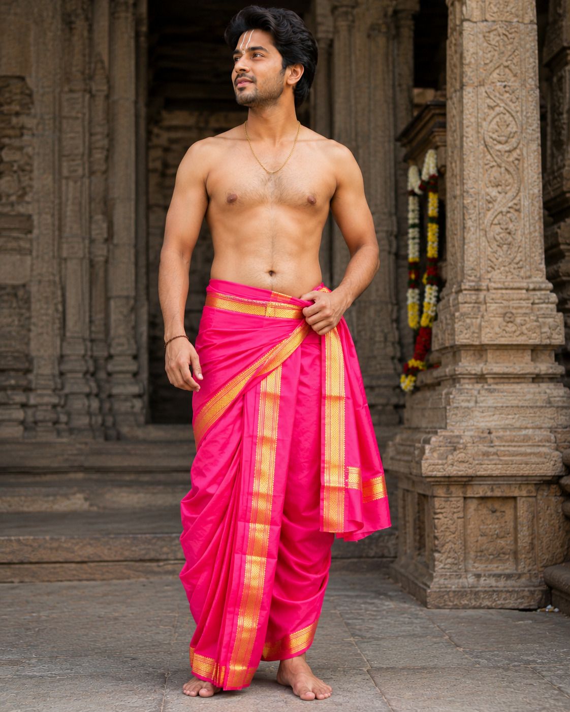 KIRAN SILK Traditional Fancy Man Silk Dhoti 4 MTR Puja Dhoti Woven Men Dhoti-picture-39