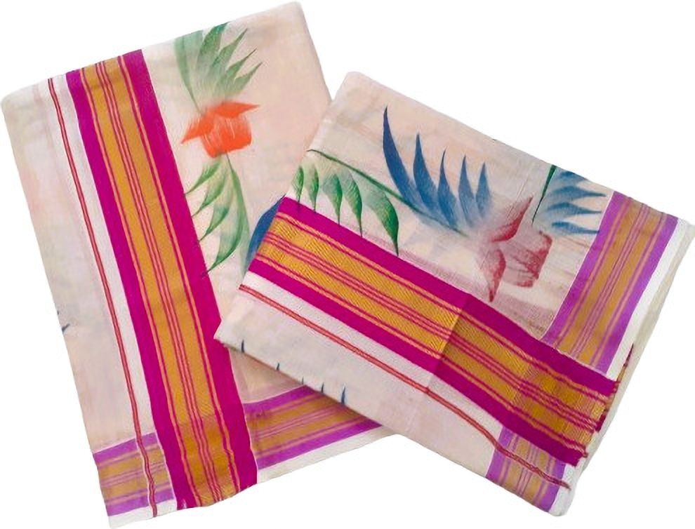 Atex Women Set Mundu 2x2.5mts Woven Floral Border with Hand Paint all over Woven, Floral Print Women Dhoti-image-6