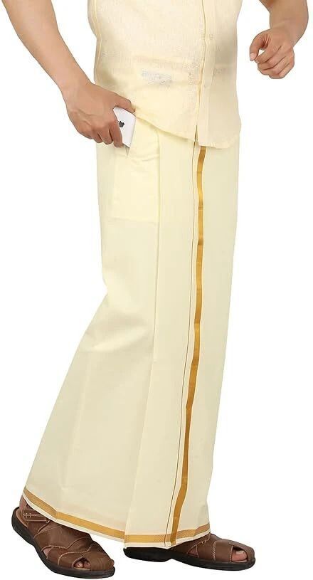 GUGOLIYA SANDAL COLOR Premium quality Men's Golden Jari cotton SINGLE OPEN Dhoti Solid Men Dhoti-picture-12