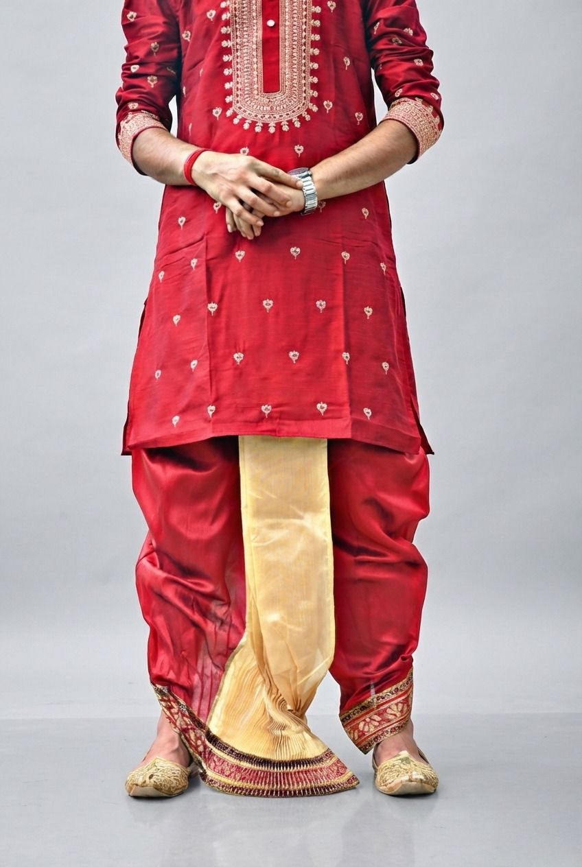GOURI COLLECTIONS Ready To Wear Premium Quality Pant System Mayur Puchha Embellished Men Dhoti-picture-12