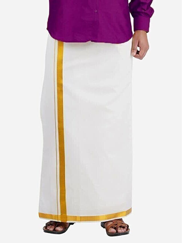GUGOLIYA PREMIUM Adjustable Velcro Cotton Pocket SINGLE Dhoti with Gold Jari Border Solid Men Dhoti-image-19