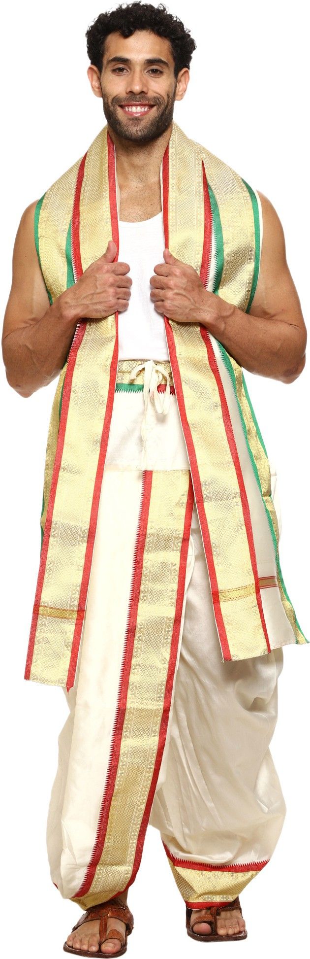 RAMESHWARAM FABRICS Readymade Silk Dhoti with Angwastram Woven Men Dhoti-image-18