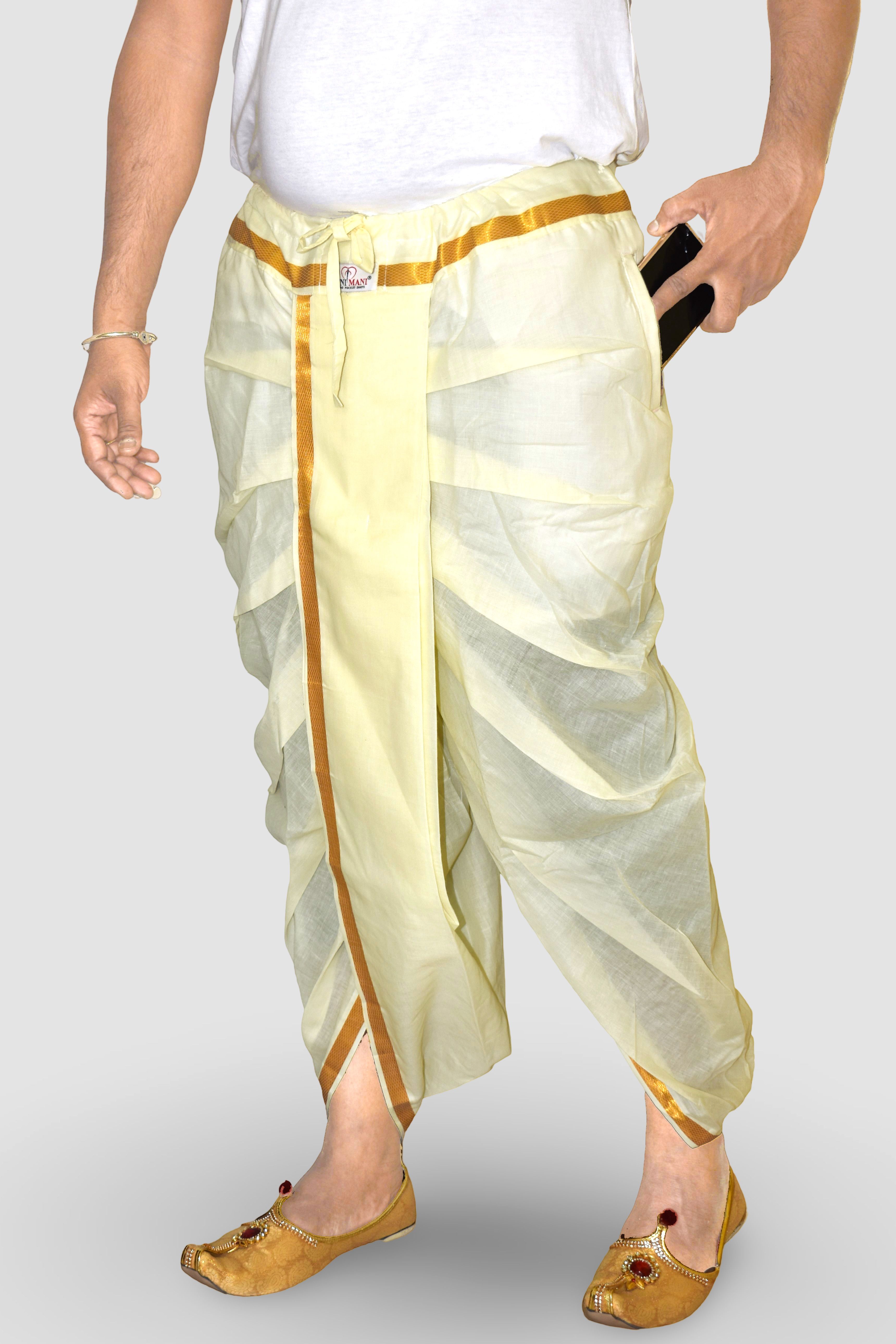 TUNI MANI Men's Traditional Readymade Polycotton Dhoti Pant with Pocket, Rope Tie Men Dhoti-picture-13