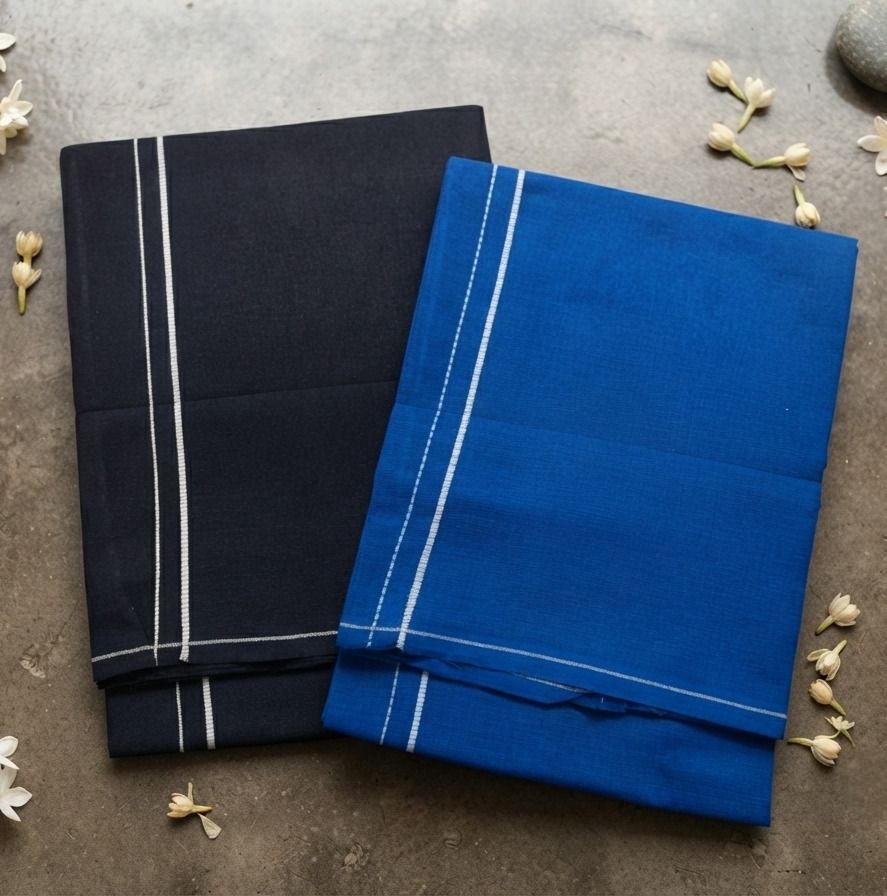 Shri Raghavendra Textiles Premium L.Blue & Navy Cotton Kambi Karai Dhoti Set – Festive Men's Traditional Self Design Men Dhoti-picture-46