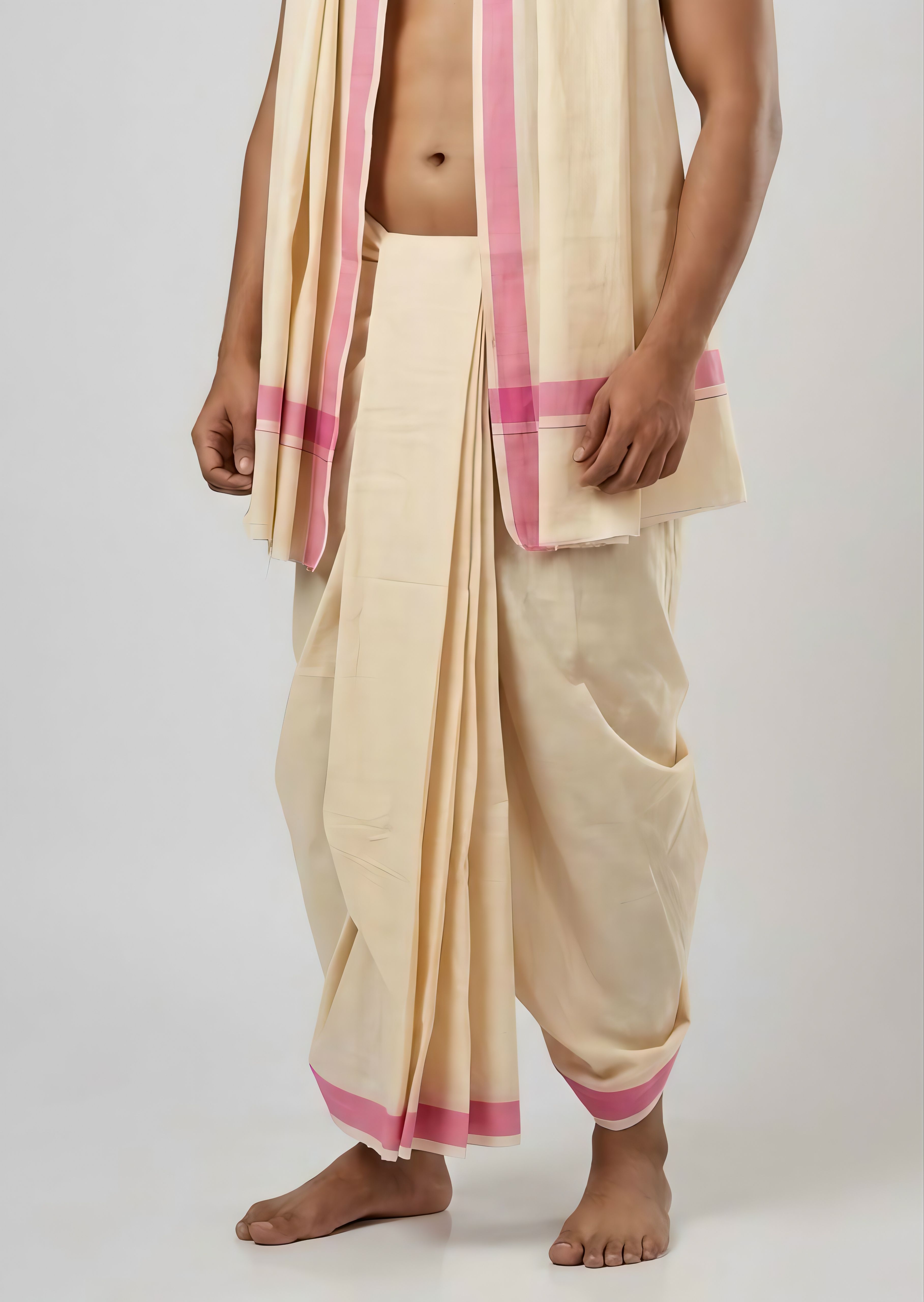 SUJAS ​Dhoti and Uttariya Set cream Solid Men Dhoti-image-32
