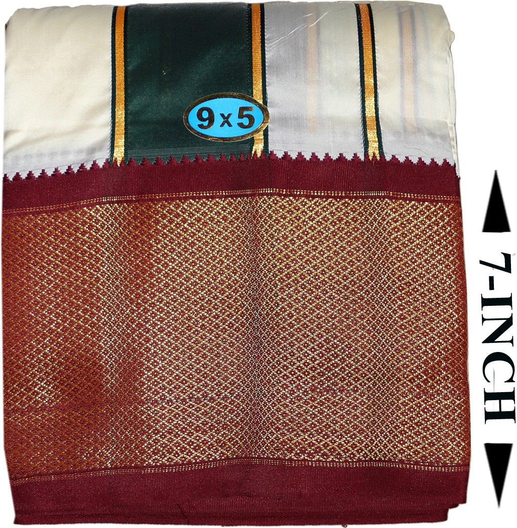 Prakasam Cotton Art Silk Men's White Panchakacham (9x5) dhoti and towel set Solid Men Dhoti-picture-24