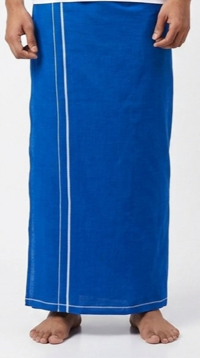 Shri Raghavendra Textiles Premium Blue Cotton Kambi Karai Dhoti – Festive Men's Traditional Self Design Men Dhoti-picture-16