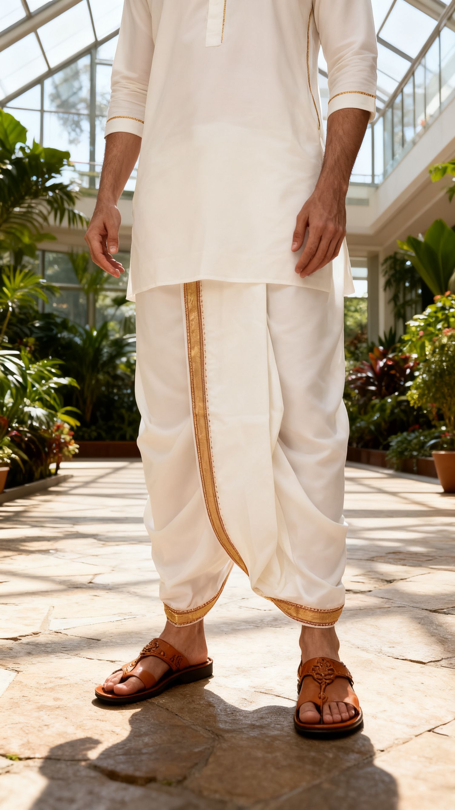 BANARASI POSHAK Ready made Elastic Silk Blend Dhoti for men, Free Size, Ready to wear Dhoti , Self Design Men Dhoti-image-34