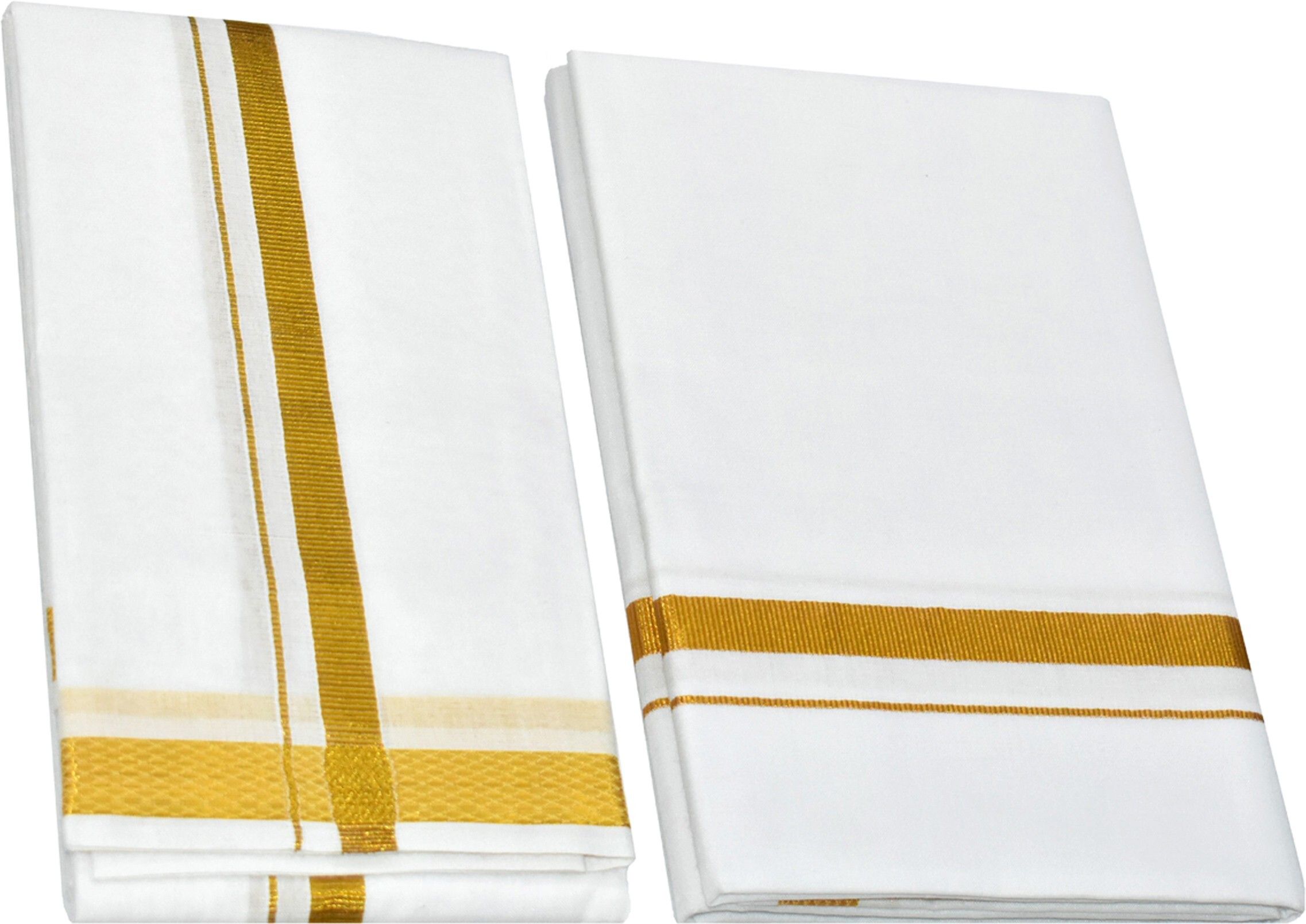 TUNI MANI 2.0meter Zari Border Single Dhoti and Towel Solid Men Dhoti-image-28