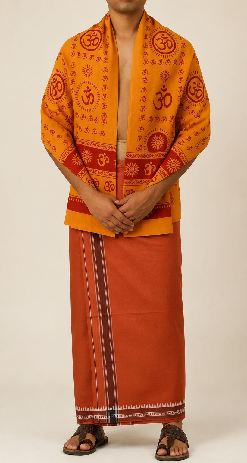 Megaasfabrics Pettu kaavi dhoti towel set Solid Men Dhoti-image-3