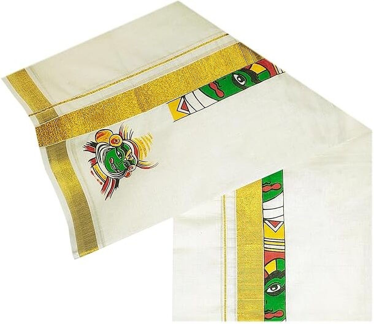 YETTALAN Mens Kathakali Print along with Gold Jari Border 100% Cotton Cream Dhoti 4Mtr Printed Men Dhoti-picture-15
