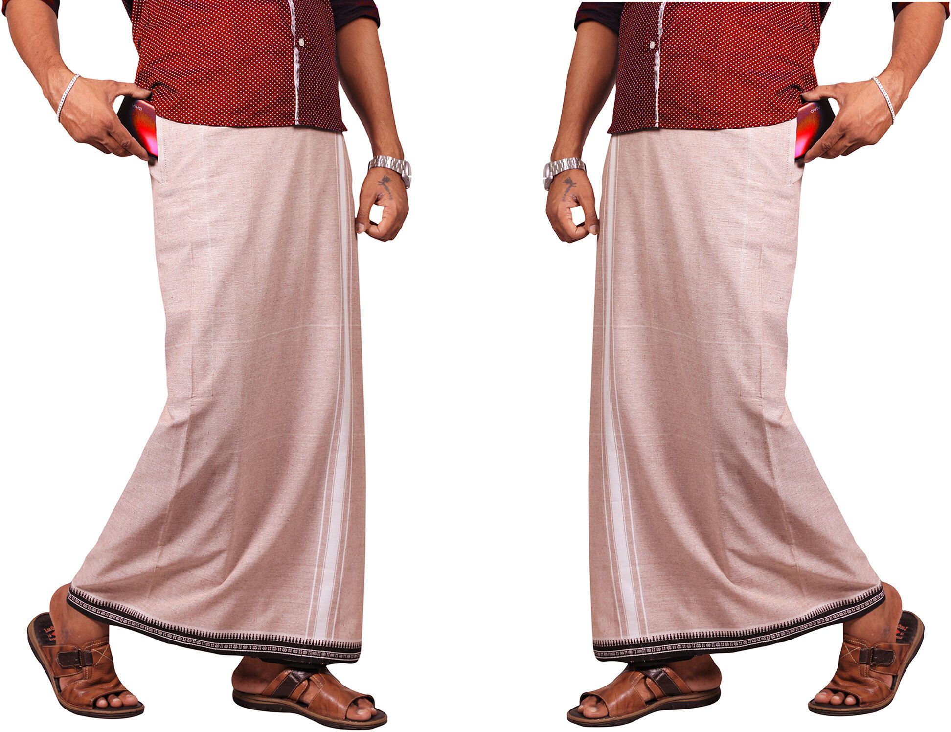 Prakasam Cotton Thalapathi (Flexi) Adjustable 2 Way Pocket (Right/ Left) Readymade Purple Solid Women Dhoti-picture-37