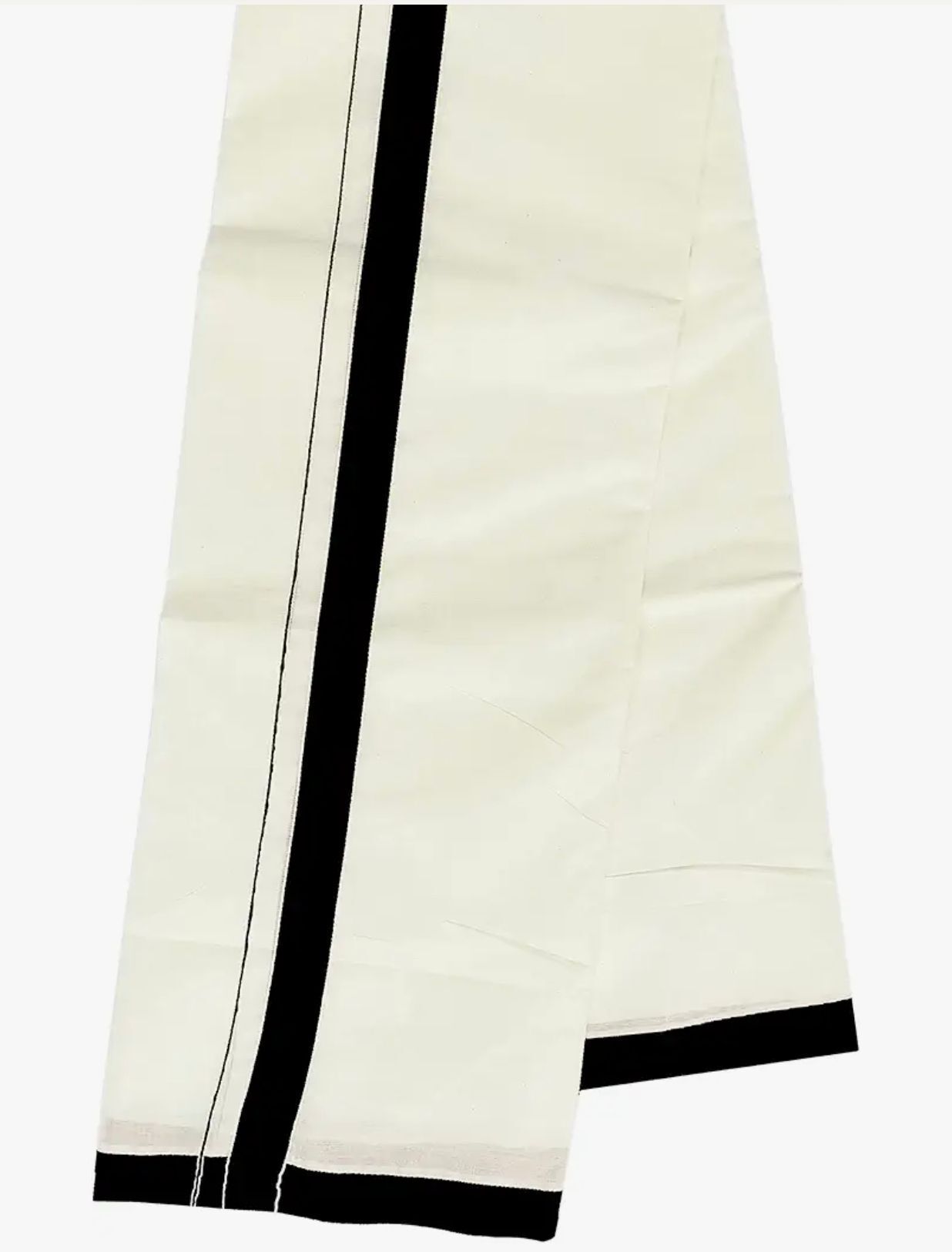 NANMAYA Men Cotton Double Layer Cream Dhoti Mundu with 1" Black Border 4.00 Mtrs Solid Women Dhoti-picture-11