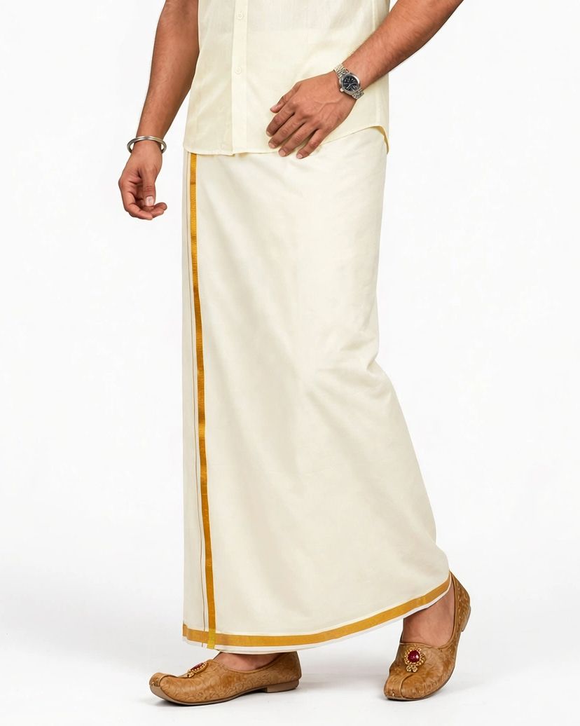Svatantra Traditional Polyester Dhoti with Elegant Zari Border | Dhoti Length 2.0meter Solid Men Dhoti-image-3
