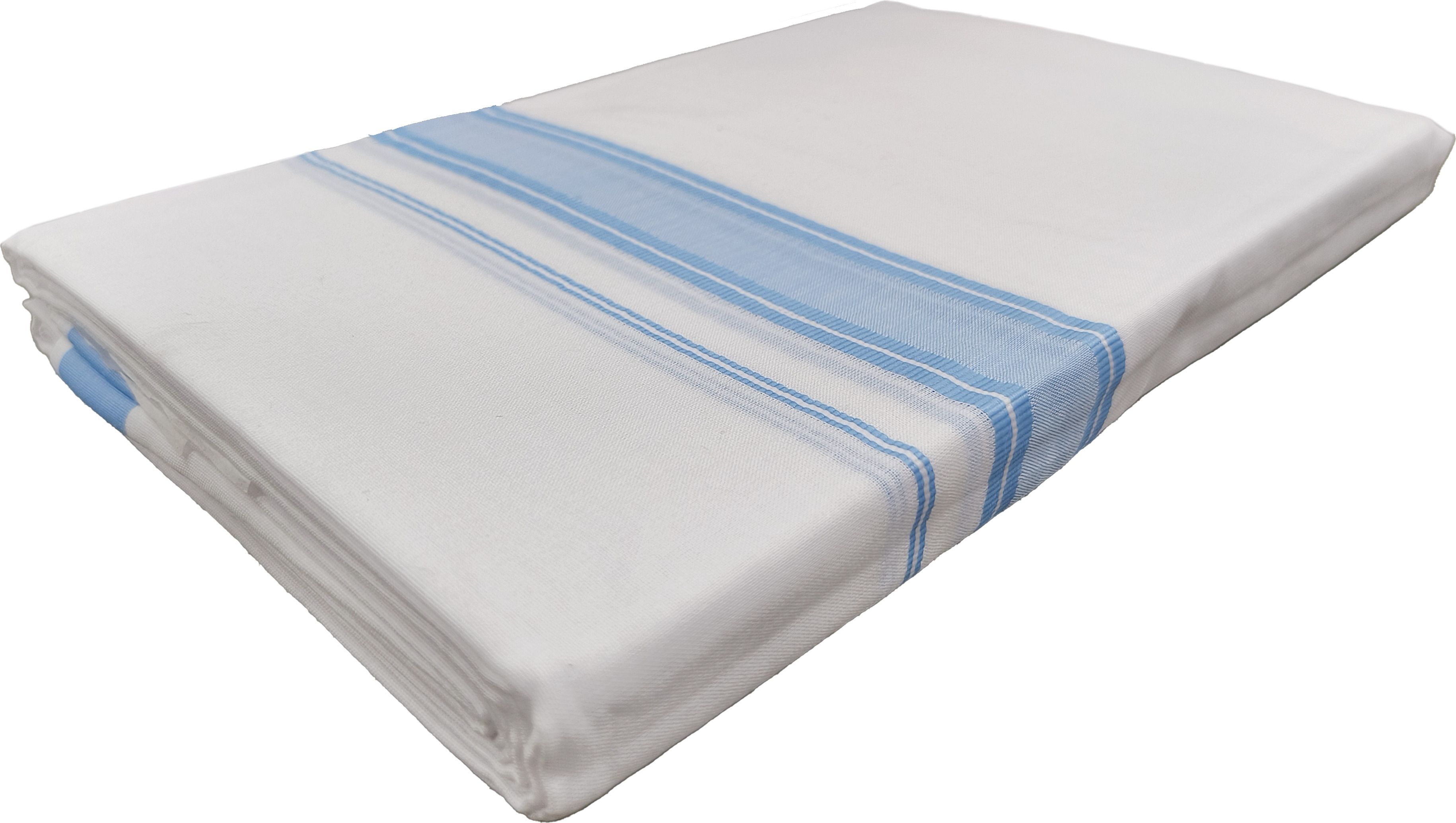 MCR Cotton White Double Dhoti with Sky Blue Border 3.8m long Solid Men Dhoti-image-48