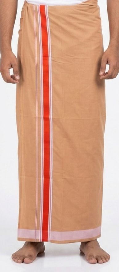 Shri Raghavendra Textiles Men's Cotton Dhoti with Orange Bhondhu | Traditional Wear | Soft & Breathable Self Design Men Dhoti-picture-41