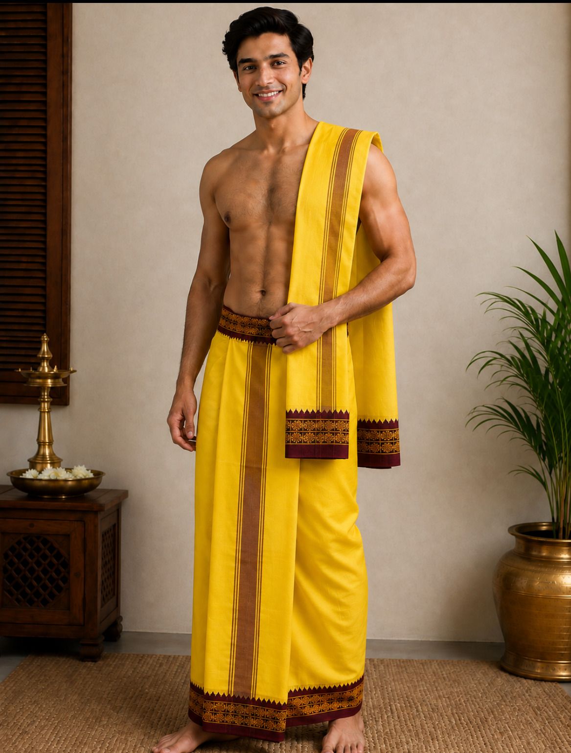 Parth textiles Dhoti Panchagajam 9*5 yellow colour Woven Men Dhoti-picture-35