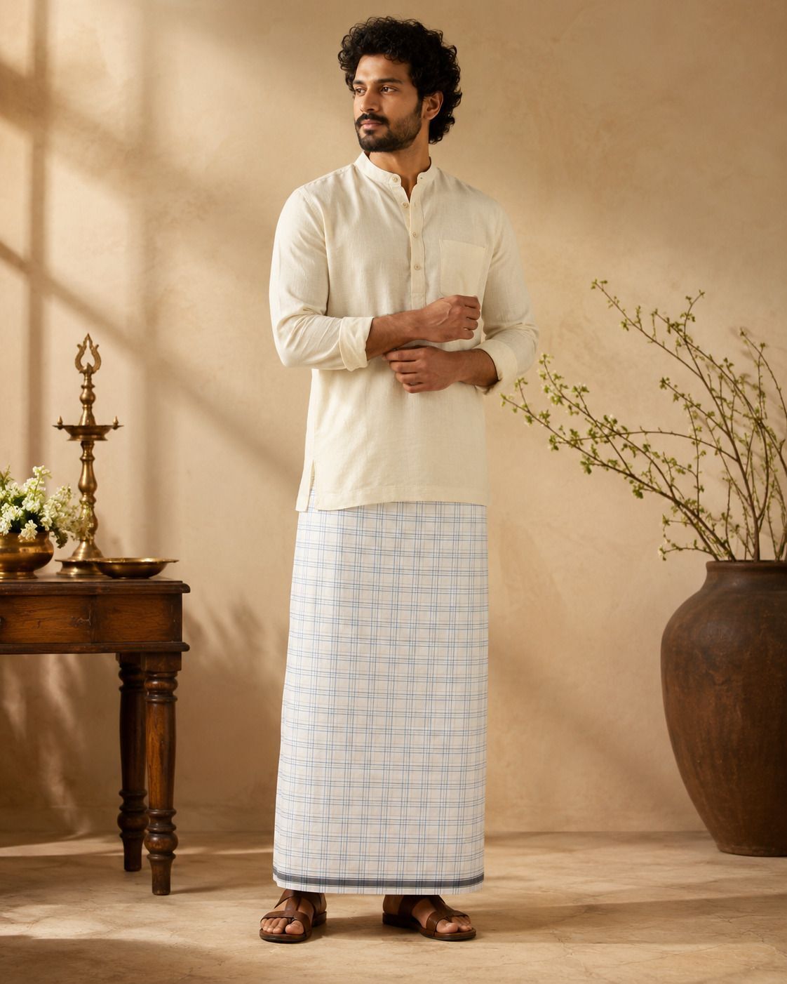 SAC SHREE APARAJEET CREATIONS Pure Cotton Checked Dhoti for Men Casual & Festive Wear Self Design Men Dhoti-image-20