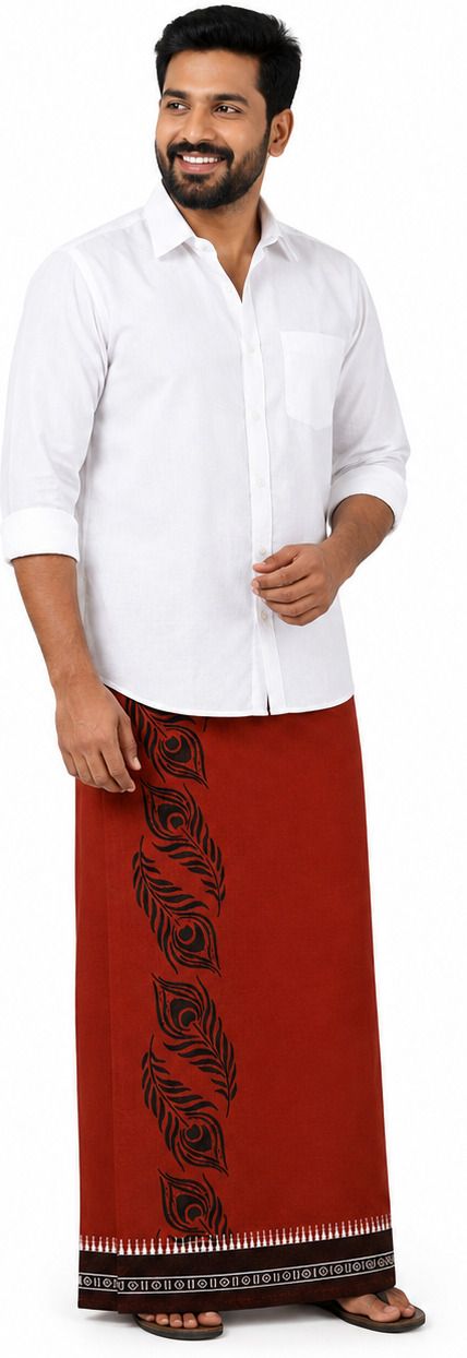SAHASA Kaavi Feather Printed Men Dhoti-picture-37