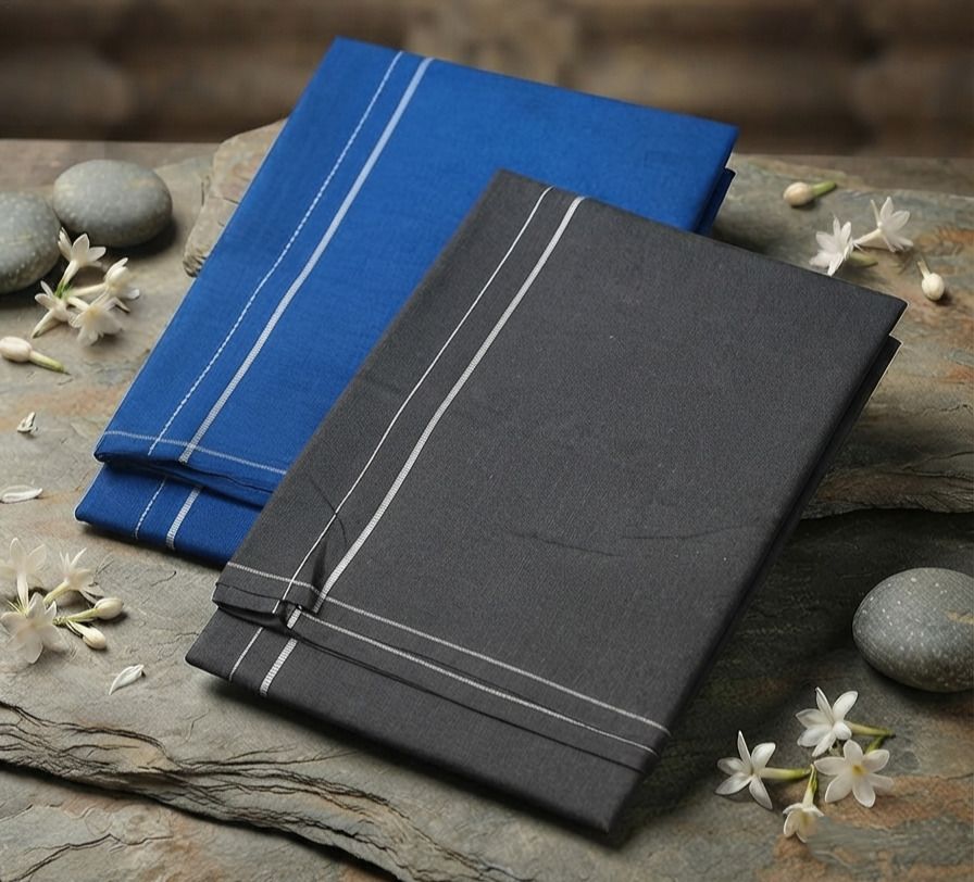 Shri Raghavendra Textiles Blue & Dark Grey Kambi Karai Dhoti Combo – Men's Ethnic Festive Wear Self Design Men Dhoti-picture-48