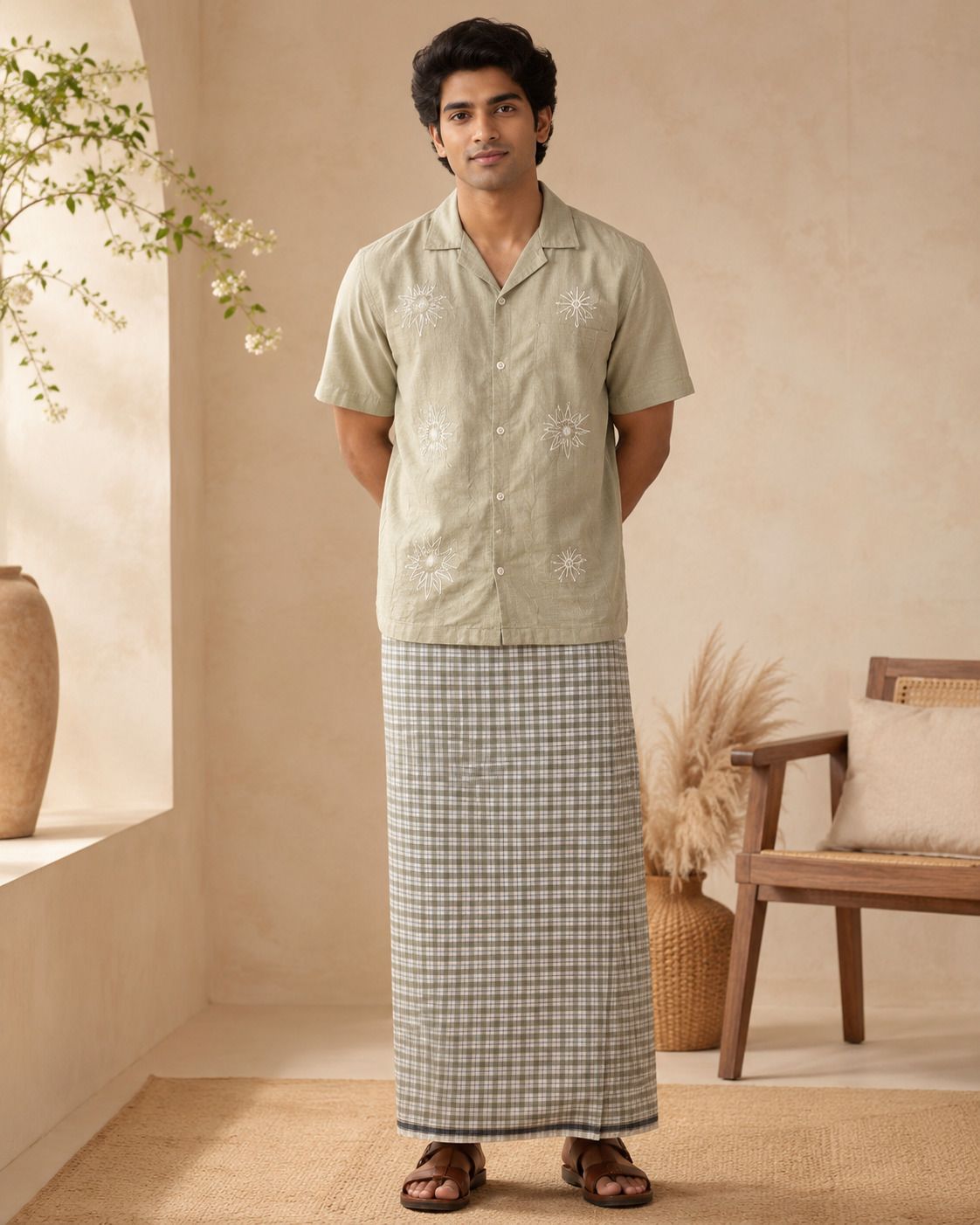 Shyam handloom Pure Cotton Traditional Lungi for Men Breathable Checked Daily Wear Dhoti Self Design Men Dhoti-picture-23