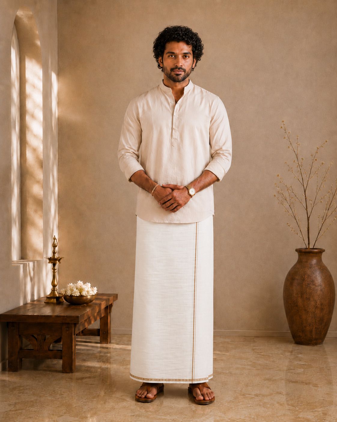 Shyam handloom Men's Traditional Solid Lungi Premium Cotton Casual Wear Self Design Men Dhoti-picture-23