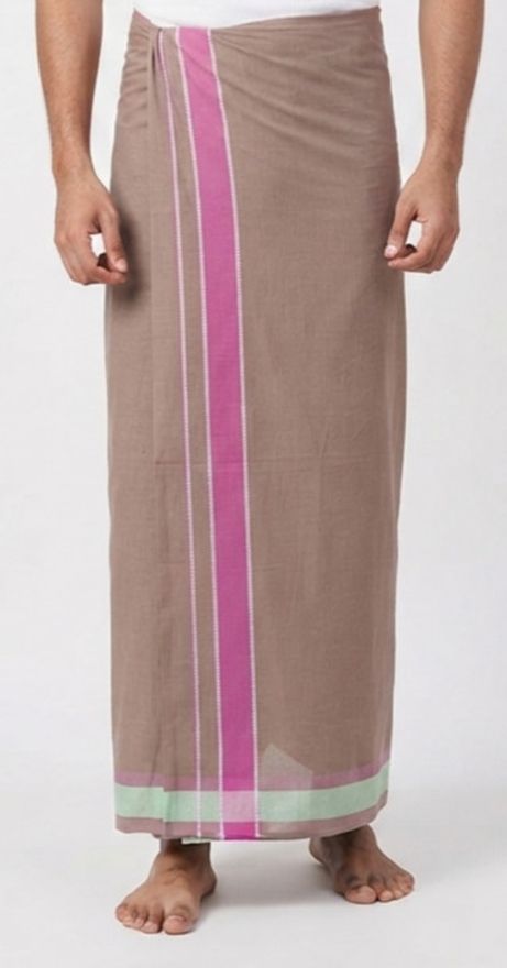 Shri Raghavendra Textiles Men's Double-Shaded Sandal and Green Dhoti | Traditional Festive Veshti Self Design Men Dhoti-picture-25