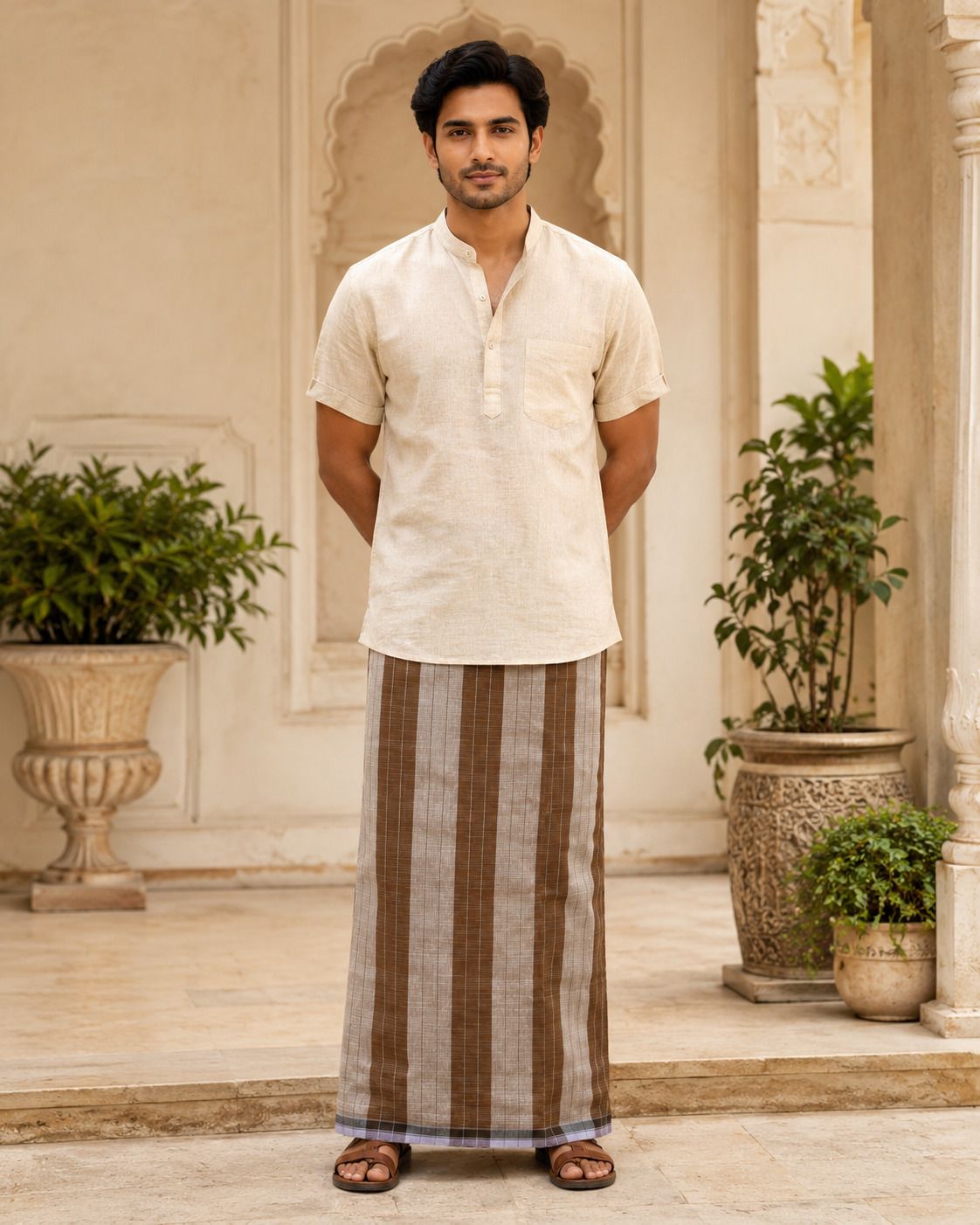 SAC SHREE APARAJEET CREATIONS Men's Pure Cotton Dhoti Lungi Checkered Pattern Traditional Wear Self Design Men Dhoti-image-17