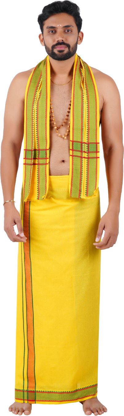 DHRONA 2 Meter Cotton Dhoti With Towel Solid Men Dhoti-picture-15