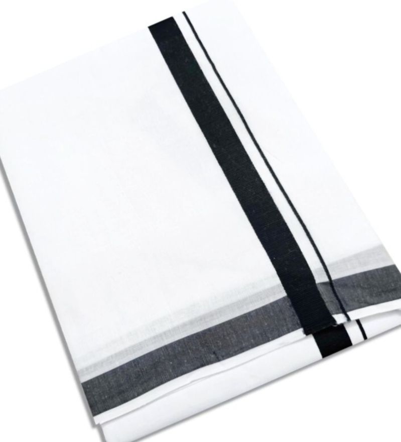 Kunjus Mens 4.00 Mtrs Thick Black Border 100% Cotton White Dhoti Double Mundu/Vesti Solid Men Dhoti-picture-17