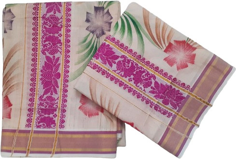Darps Women's Embroidary Lace & Flora Design Hand Painted Setmundu Animal Print, Embroidered, Floral Print, Self Design Women Dhoti-image-43