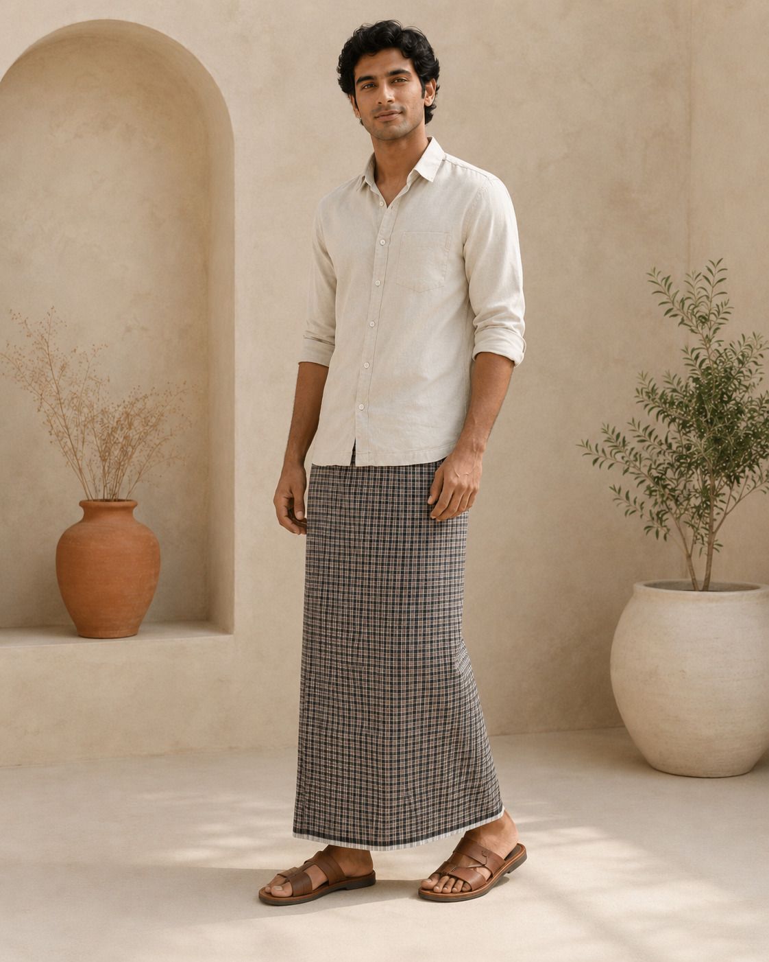 AKESHAVAM Checked Cotton Lungi for Men Comfortable Ethnic Festival Casual Wear Self Design Men Dhoti-picture-36