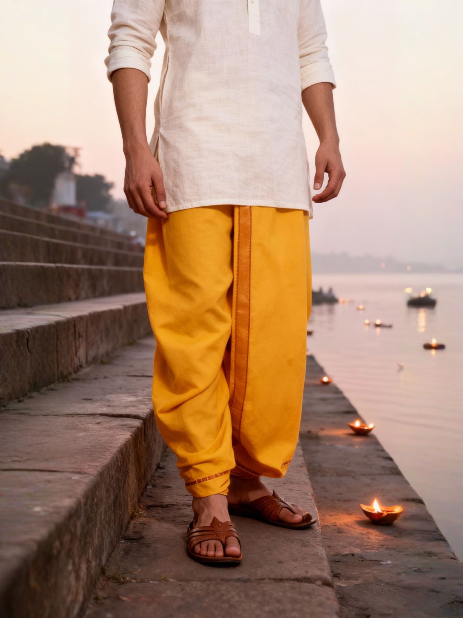 BANARASI POSHAK Ready made Elastic Silk Blend Dhoti for men, Free Size, Ready to wear Dhoti , Self Design Men Dhoti-image-36