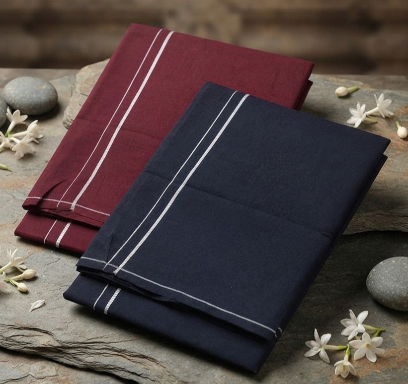 Shri Raghavendra Textiles Premium Navy Blue&Maroon Cotton Kambi Karai Dhoti Set –Festive Men's Traditional Self Design Men Dhoti-picture-47