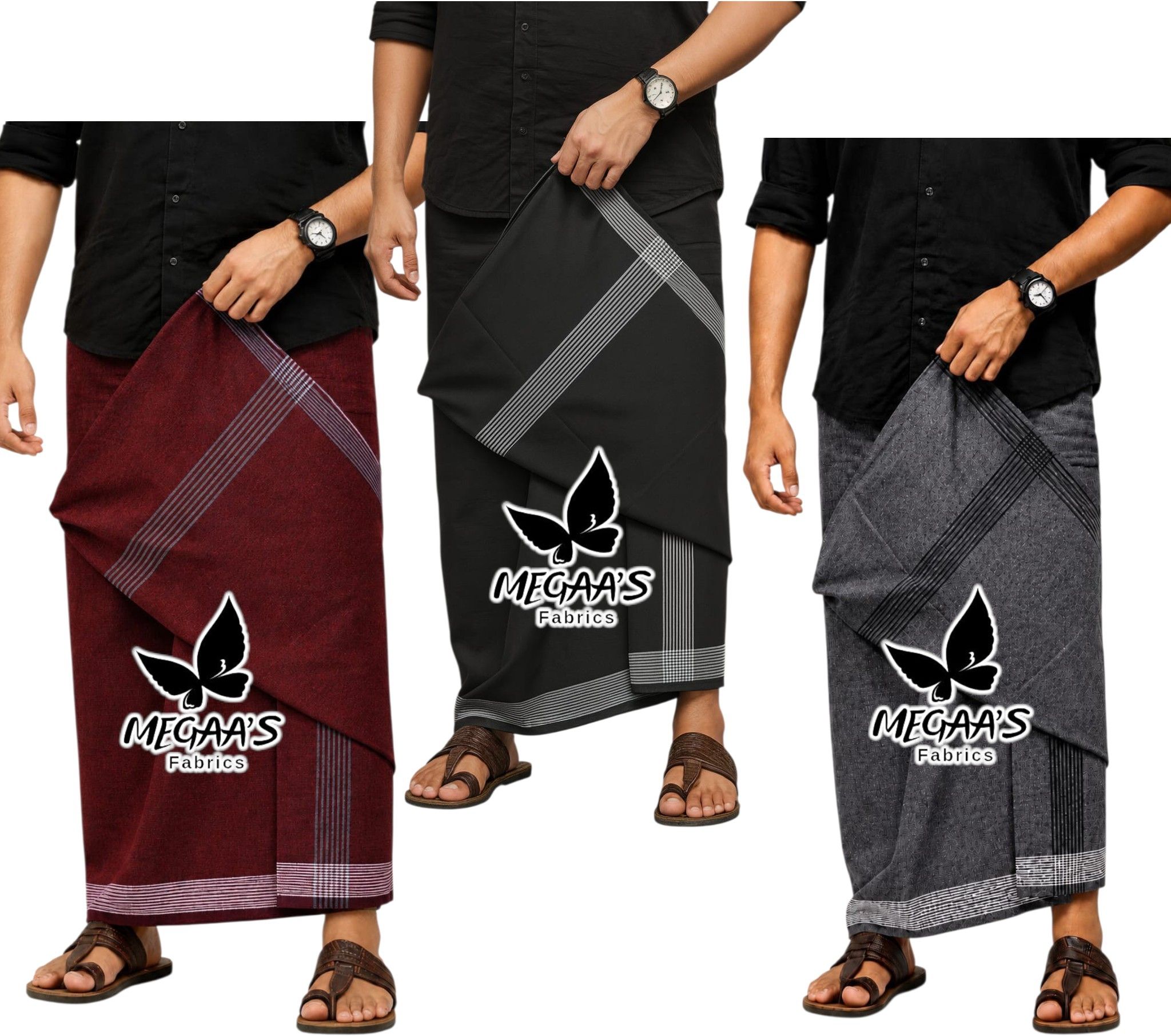 Megaasfabrics | DARK VARI KARAI DHOTIS | 3piece combo | 2meters (RED, BLACK,GREY) Striped Men Dhoti-picture-26